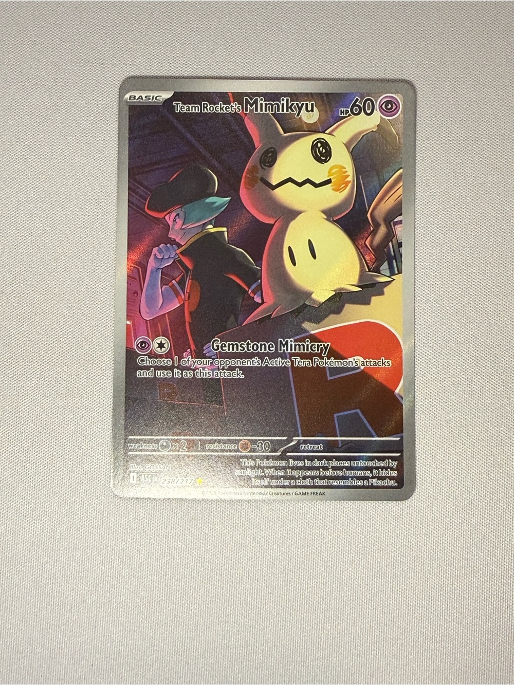 Pokémon TCG Team Rocket's Mimikyu Illustration Rare Full Art Holo 238/217 AH ENG